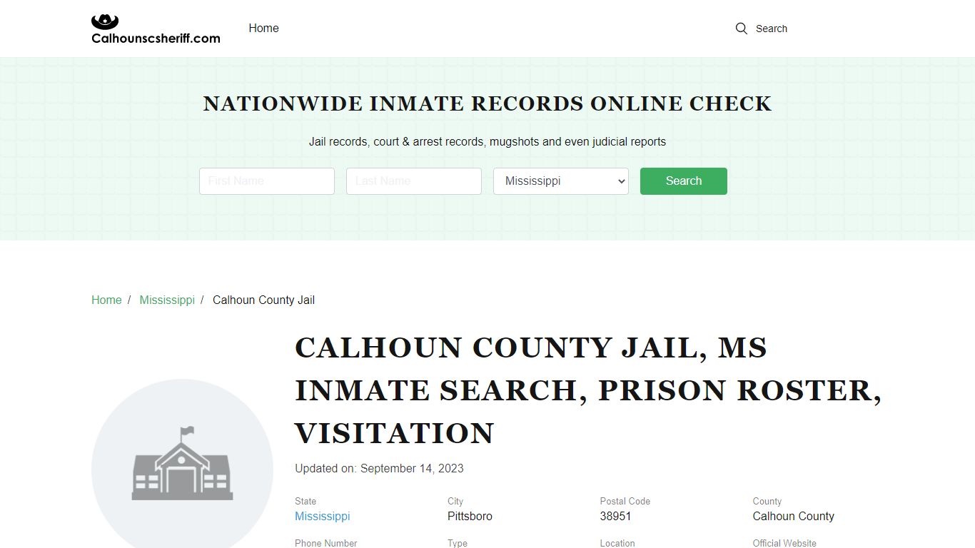 Calhoun County Jail, MS Inmate Search, Prison Roster, Visitation