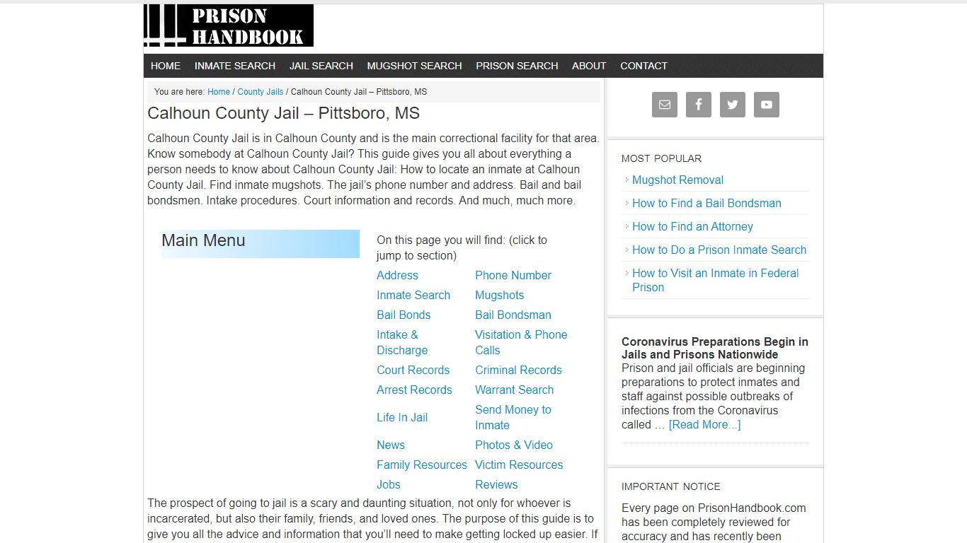 Calhoun County Jail – Pittsboro, MS - Prison Handbook